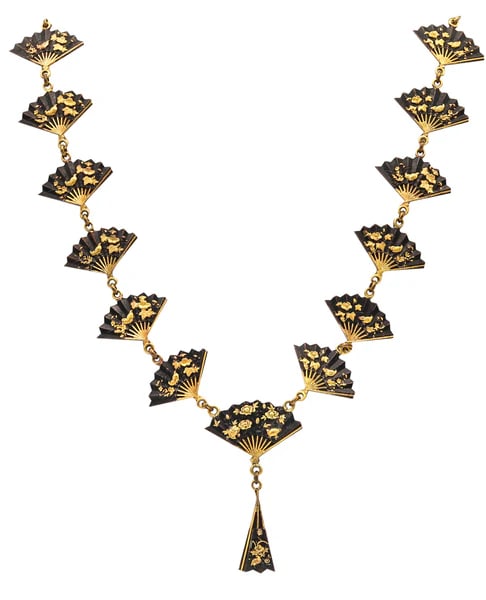 JAPAN 1910 Meiji Menuki Necklace With Shakudo In 14Kt Gold 24Kt Gold & Bronze (1 of 4)