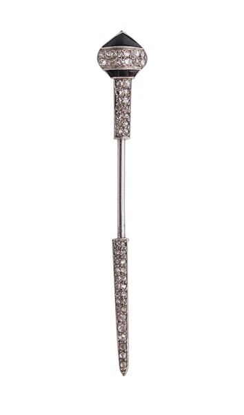 JANESICH 1920 Paris Art Deco Jabot Brooch In Platinum With Diamonds & Onyxes (1 of 5)