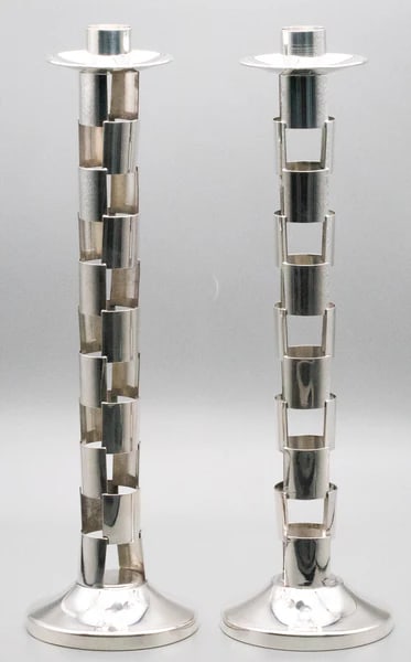 Cleto Munari 1985 Milano Pair Of Modernist Geometric Candlesticks In 925  Sterling Silver (1 of 4)