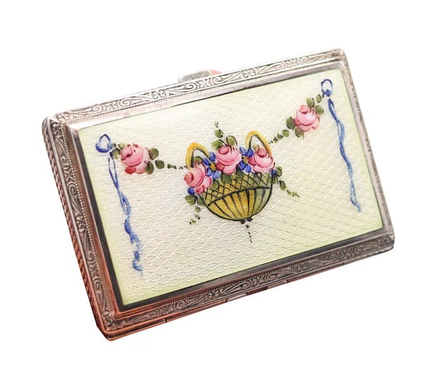 RIPLEY & GOWAN 1920 Art Deco Guilloche Enamel Box In .925 Sterling Silver (1 of 10)