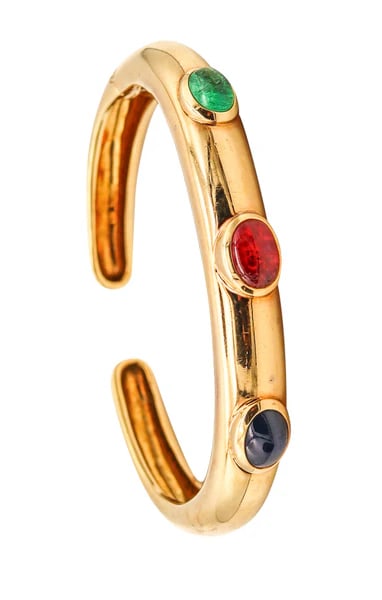 David Webb Cuff Bracelet In 18kt Yellow Gold With 6.07 Cts In Color  Gemstones (1 of 9)