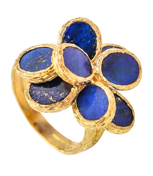 AUGUSTIN JULIA PLANA 1960 Swiss Geometric Cocktail Ring In 18Kt Gold With  Lapis (1 of 8)