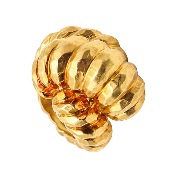 HENRY DUNAY New York Massive Cocktail Ring In Solid Faceted 18Kt Yellow Gold (1 of 4)