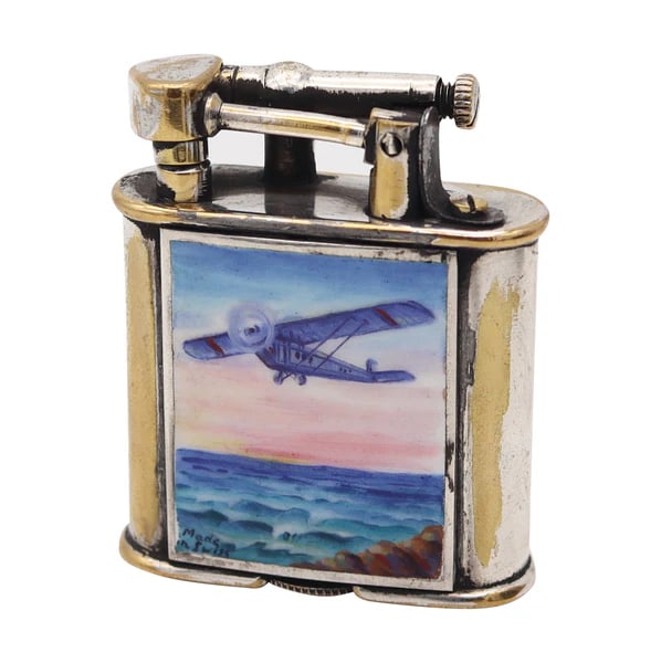 SARASTRO 1930 Pforzheim Enameled Deco Diksi Petrol Lighter In Silver on Brass (1 of 4)