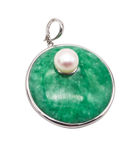 JADE & PEARL Contemporary Pendant In Polished .925 Sterling Silver 12mm Pearl (1 of 4)