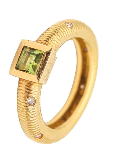 PAUL MORELLI Ring-Band In 18Kt Gold With Diamonds & Vivid Green Peridot (1 of 4)