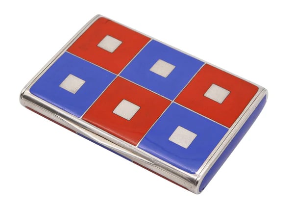 LOUIS KUPPENHEIM 1925 Pforzheim Red And Black Enameled Box In .935 Sterling Silver (1 of 4)
