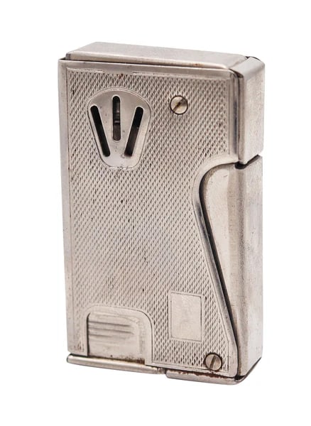 BRUDER EISERT Austria 1950 Superior Semi Automatic Squeeze Lighter In Chromed Steel: Superior petrol lighter made by the Brüder Eisert Company.This is an original modernist pocket petrol lighter from the post-war period. Created in Vienna Austria by the Bruder Eisert company around t