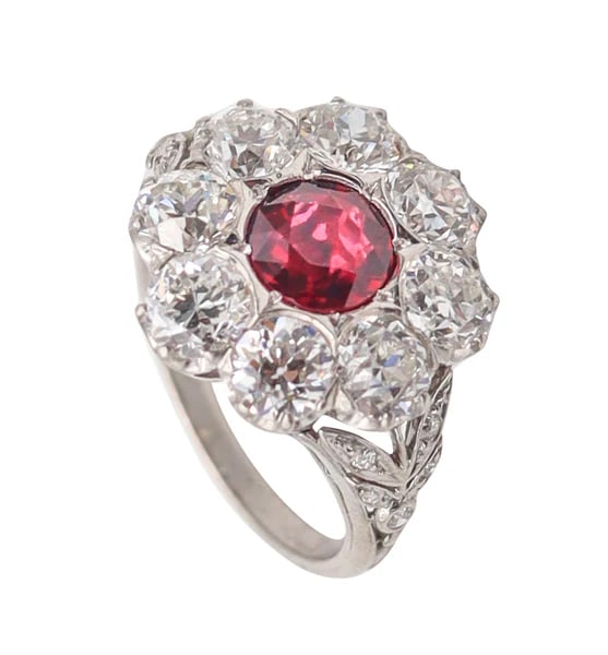 SAMUEL KIND & SON 1925 Art Deco Ring In Platinum With 4.87 Ctw Ruby & Diamonds. (1 of 5)