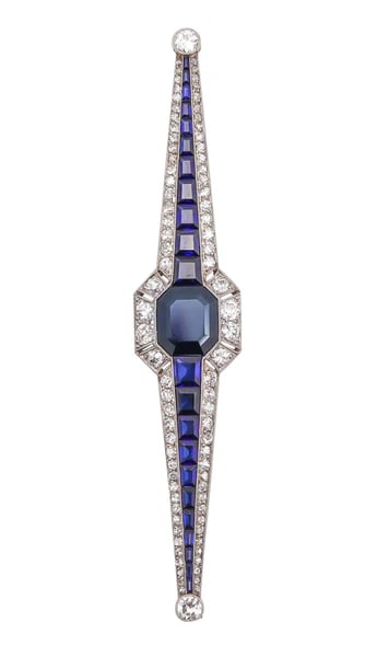 CHAUMET 1930 Art Deco Brooch In Platinum With 12.83 Ctw Diamond & Sapphires (1 of 5)