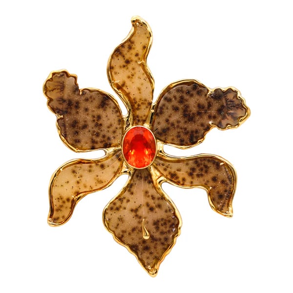 Elizabeth Gage 1994 London Orchid Agate Pendant Brooch In 18Kt Gold With Opal (1 of 5)