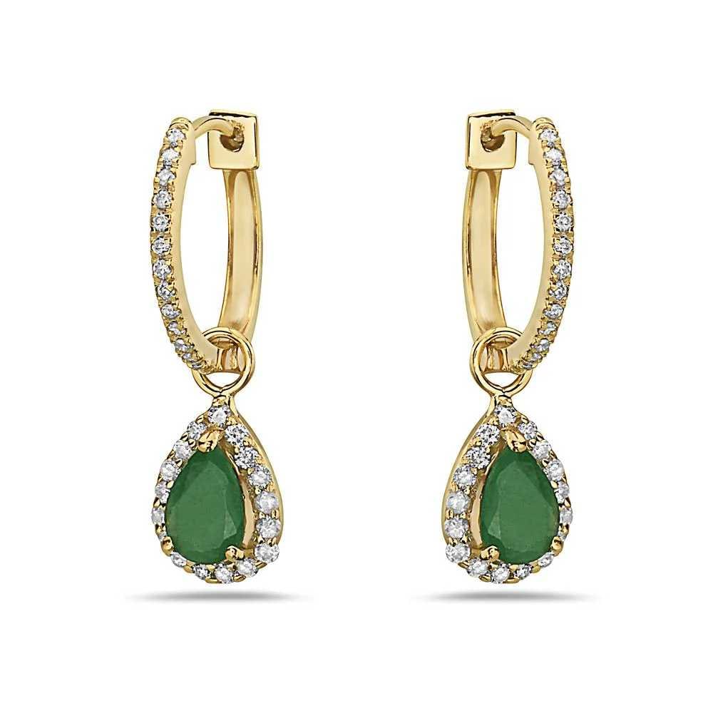 0.30 Ct. Diamond Mini Huggie Hoop With 0.76 Ct. Tw. Emerald Drop 14k Yellow Gold Earring (1 of 2)