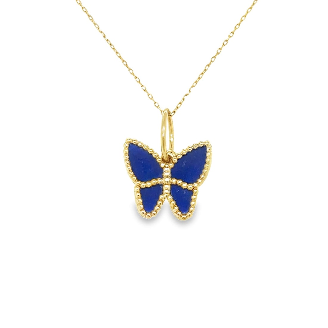 14KT YELLOW GOLD LAPIS BUTTERFLY PENDANT: 14KT YELLOW GOLD LAPIS BUTTERFLY PENDANT14KT GOLD WT. APPROX. 1.4 GRAMSIZE APPROX. 13 MM X 12 MMPRICE IS ONLY FOR PENDANT WITHOUT CHAIN