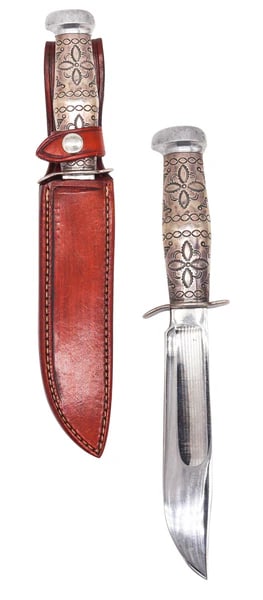 MARBLE'S Antique Ideal Hunting Knife Western Navajo .925 Sterling Silver Handle: An antique hunting knife manufactured by Marble's This is a great "Ideal" hunting knife created in Gladstone Michigan by the Marble's company. The blade has been made in tempered steel and the handle