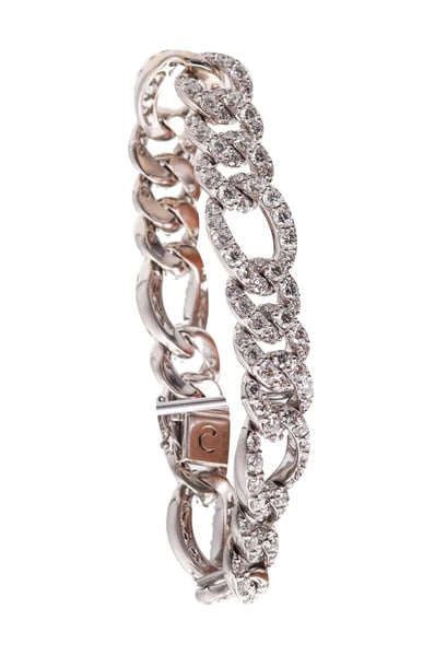 CRIVELLI GIOIELLI Exceptional Figaro Bracelet In 18Kt Gold With 20.50 Ctw In Diamonds: A diamonds bracelet designed by Crivelli GioielliFantastic contemporary bracelet, created in Italy by the jewelry house of Crivelli Gioielli. This exceptional bracelet has been crafted with Figaro-lin