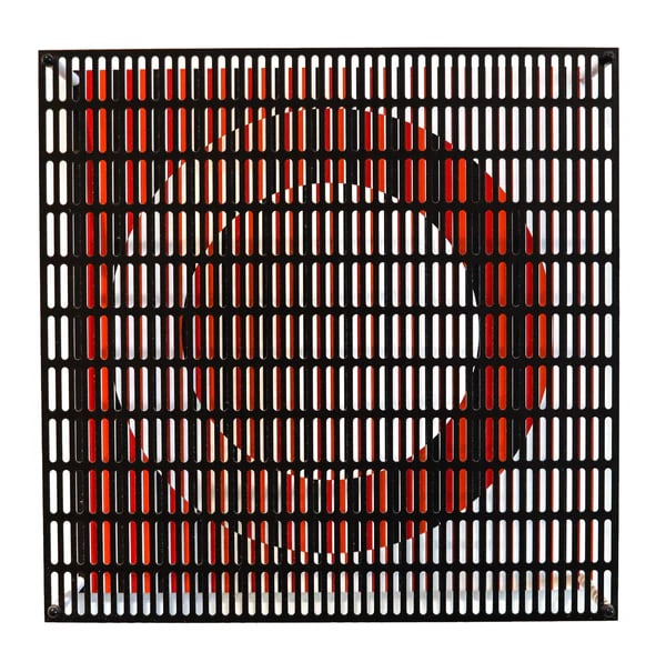 ANTONIO ASIS 2010 "Vibration Cercles Noir Orange Et Rouge" Op-Art Wall Sculpture: An op-art wall sculpture created by Antonio Asis.This an amazing art piece created by the Argentinian op-art artist Antonio Asis. Made in a very limited edition of only fifteen pieces. He was an abstr