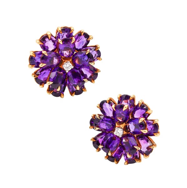 TIFFANY & CO. 1940 Clips Earrings In 14Kt Yellow Gold With Vivid Siberian Amethysts (1 of 4)