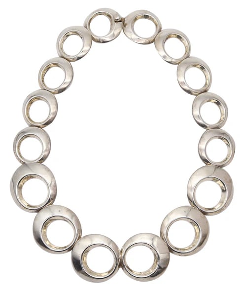 MEXICO 1970 Taxco Modernist Geometric Circles Necklace In Solid .925 Sterling Silver (1 of 4)