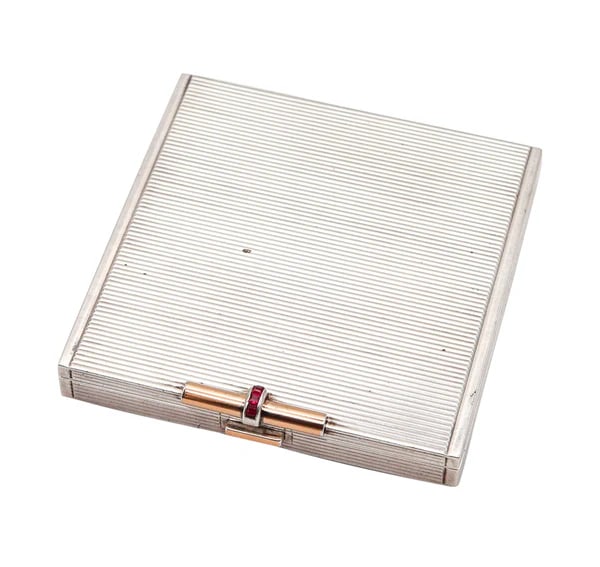 CARTIER London 1935 Art Deco Box In Sterling 18Kt Gold And Rubies (1 of 4)