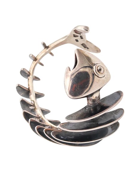ANTONIO PINEDA 1953 Taxco Sculptural Fish Cuff In Solid .970 Sterling Silver (1 of 4)