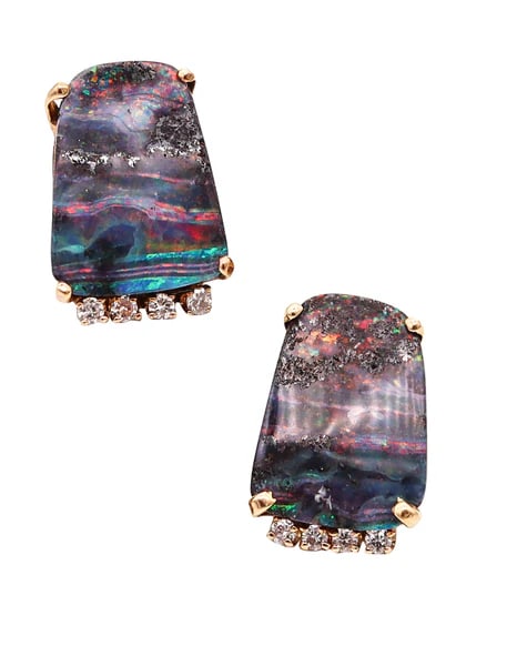 MODERNIST Studs Earrings In 14Kt Yellow Gold With Diamonds And Opals (1 of 4)