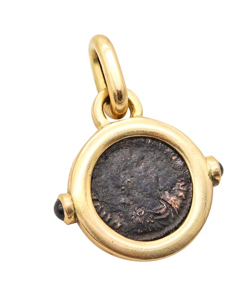 IMPERIAL ROME 320 AD Emperor Constantine Coin Pendant In 18Kt Gold & Sapphires (1 of 4)