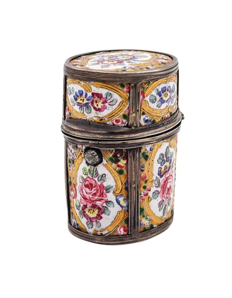 French 1790 Louis XVI Enameled Perfume Scent Box In Sterling and Gilt (1 of 4)