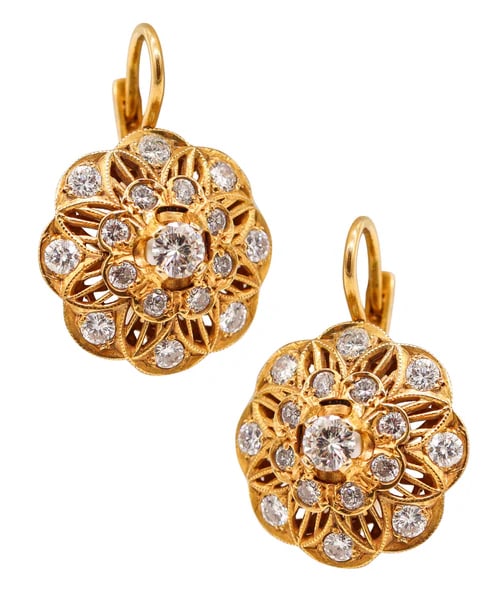 ART-DECO 1925 Italian Rosettes Dangle Earrings In 18Kt Gold With 3.26 Ctw Diamonds (1 of 6)