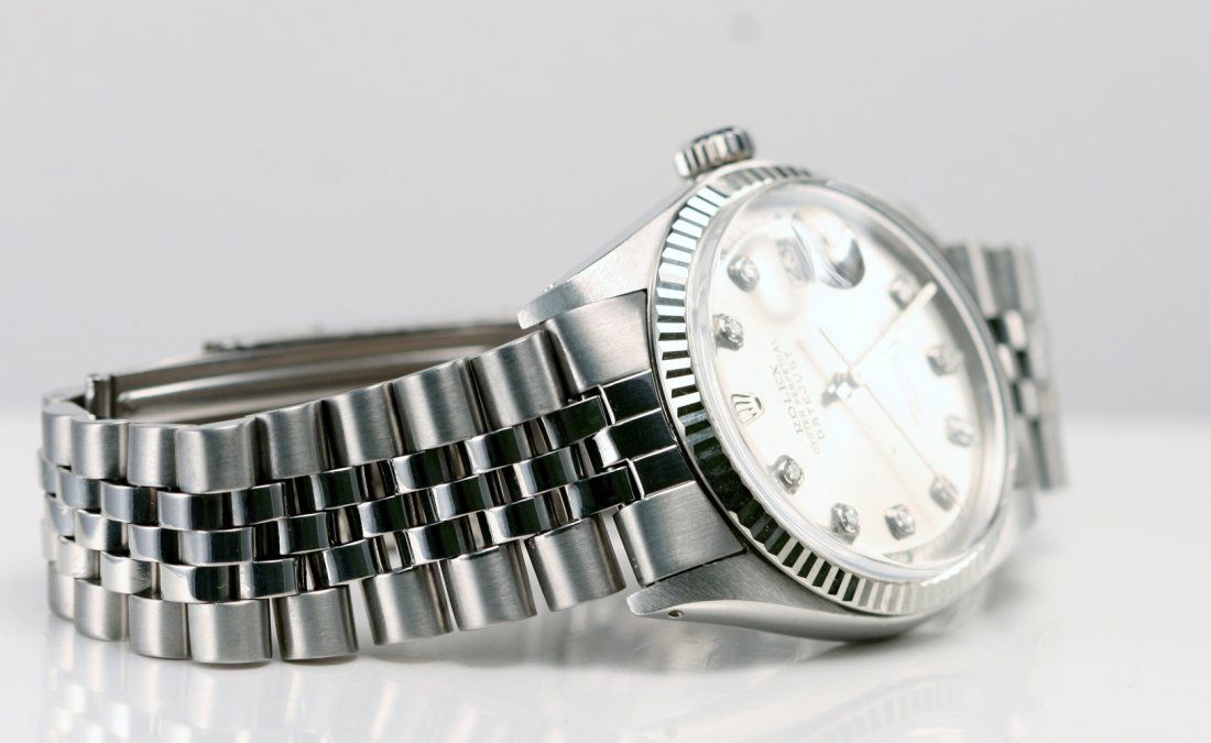 ROLEX GENTS STAINLESS STEEL DIAMOND DIAL: ROLEX GENTS STAINLESS STEEL - DATE WITH CUSTOM AFTERMARKET SILVER DIAMOND DIAL