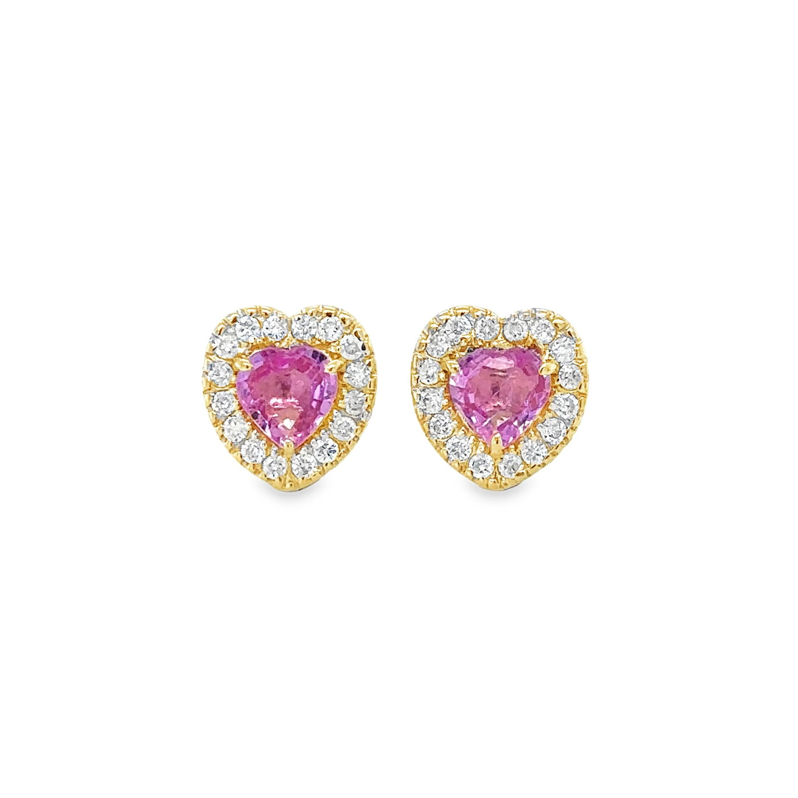 14KT YELLOW GOLD PINK SAPPHIRE AND DIAMONDS HEART SHAPE EARRING (1 of 3)