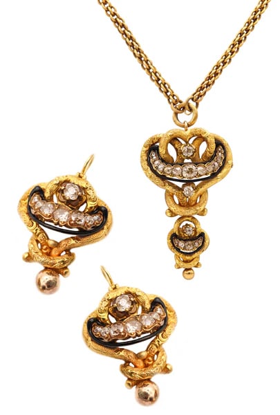 GEORGIAN 1800 Antique Necklace earrings Set In 18Kt Gold With 11.84 Ctw Diamonds (1 of 9)