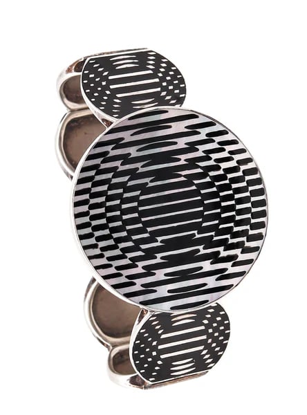 VICTOR VASARELY 1985 Op Art Jolie Bracelet In Sterling With Nacre And Black Enamel (1 of 7)