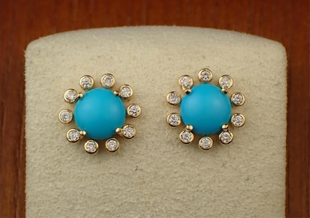 PAIR OF TURQUOISE & DIAMOND EARRINGS (1 of 3)