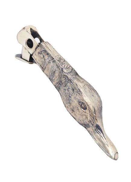 GERMANY 1915 Art Nouveau Antique Duck Head Cigar Cutter In Plated Silver: An art-nouveau cigar cutter made in Germany.This is a beautiful cigar cutter created in Germany during the late art-nouveau period, back in the 1910-1920, The cigar cutter has been crafted in the shap