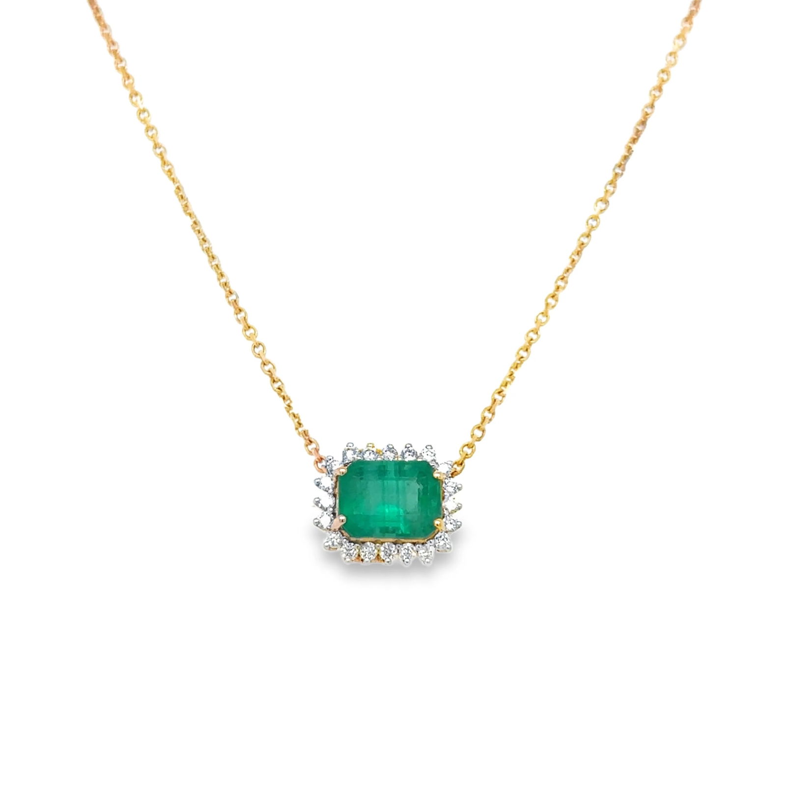 18KT YELLOW GOLD EMERALD AND DIAMOND NECKLACE (1 of 2)