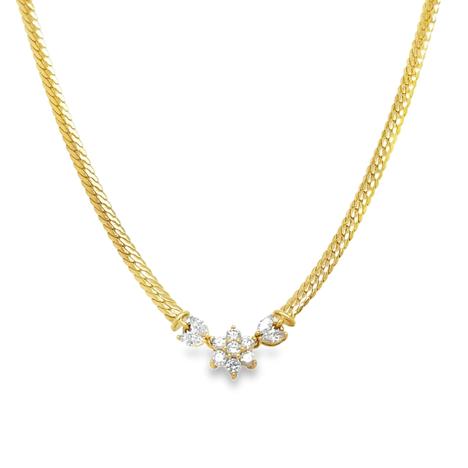 18KT YELLOW GOLD DIAMOND FLOWER NECKLACE (1 of 2)