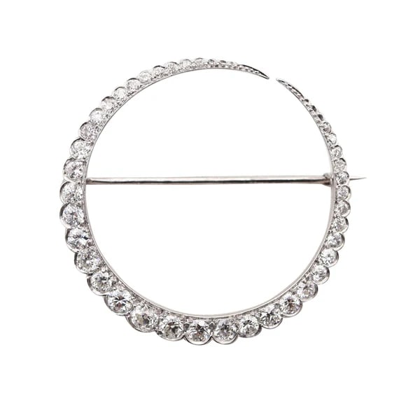 EDWARDIAN 1900 Antique Crescent-Moon Brooch Platinum And 2.96 Ctw In Diamonds (1 of 6)
