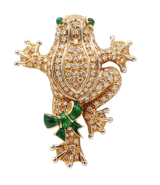 TIFFANY & CO. 1970 Frog Brooch 18Kt Yellow Gold With 6.62 Ctw Diamonds & Emeralds (1 of 6)