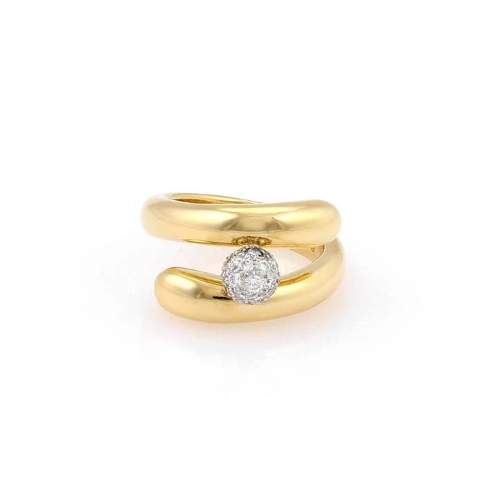 Tiffany & Co. Diamond Gold Ring Platinum 18k Yellow Pave Set Bypass Ring: The product is a stunning Tiffany & Co. diamond gold ring with a platinum bypass setting. The ring features natural white diamonds set in platinum ball attached to the yellow gold wide band. The