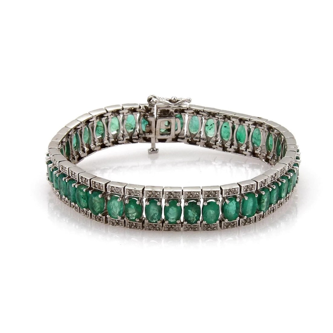 Emerald &Diamond Bracelet 14k White Gold Flex Link Estate w/Appraisal (1 of 5)