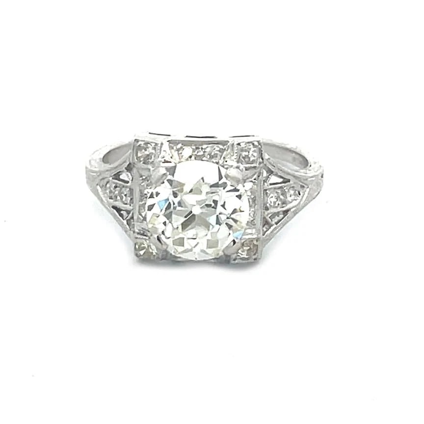 Art Deco Diamond Ring European Cut 2.15 ct Platinum Milgrain Style Soliraire (1 of 6)