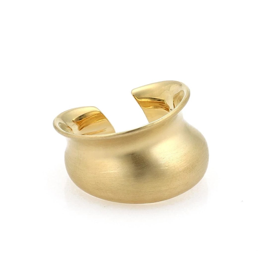 Tiffany & Co. Gehry 18k Yellow Gold Contour Cuff Band Ring Size - 6: An authentic collection only from the avant-garde architectural mind of Frank Gehry, this interesting design cuff band ring has a half dome and contour shape with a satin finish from 18k yellow gold.