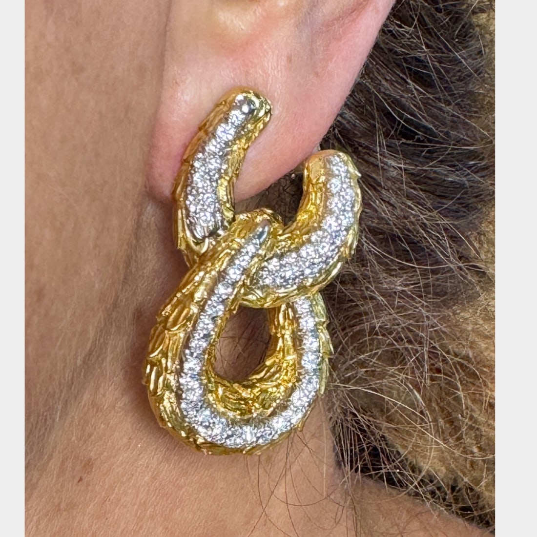 1970’s 18K Yellow Gold 3.75 Ct. Diamond Earrings: 1970’s 18K Yellow Gold 3.75 Ct. Diamond EarringsWeighing 39.3 gramsSet with 126 Diamonds weighing app. 3.75 Ct.F-H Color, VVS-VS Clarity1.75 inches in length
