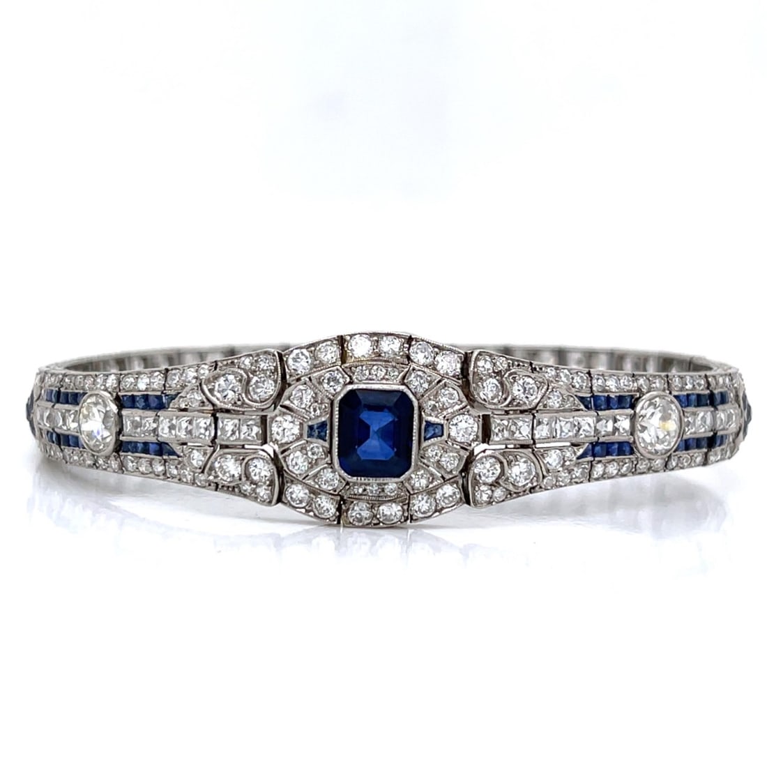 OSCAR HEYMAN Art Deco Platinum Sapphire & Diamond Bracelet (1 of 4)
