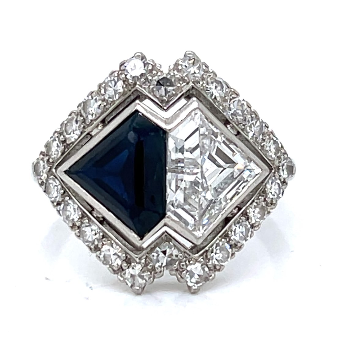 Art Deco Platinum Diamond & Sapphire Ring (1 of 4)