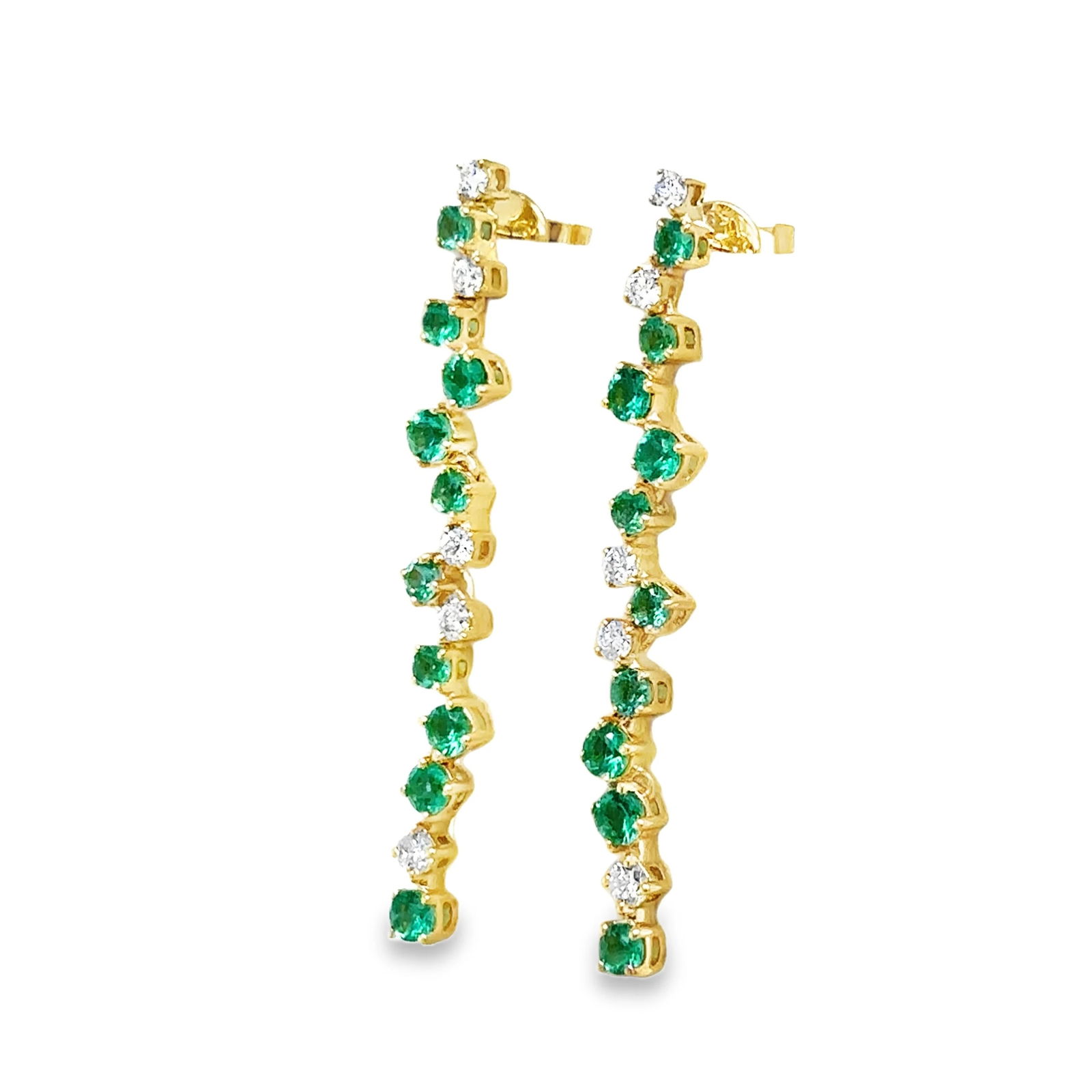 14KT YELLOW GOLD DIAMOND AND EMERALD DANGLING EARRINGS (1 of 2)