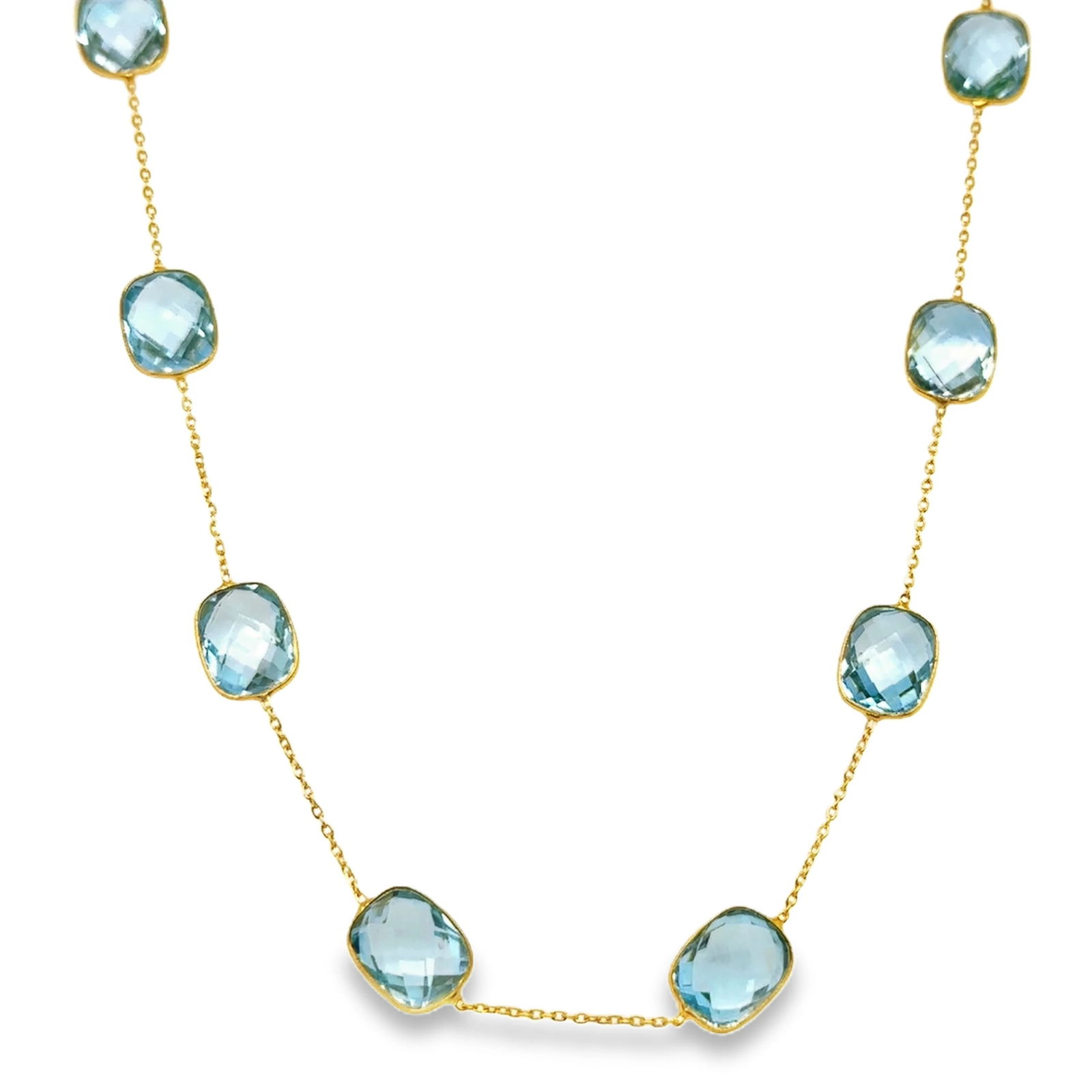 18KT GOLD BAZELED BLUE TOPAZ STATION NECKLACE (1 of 3)