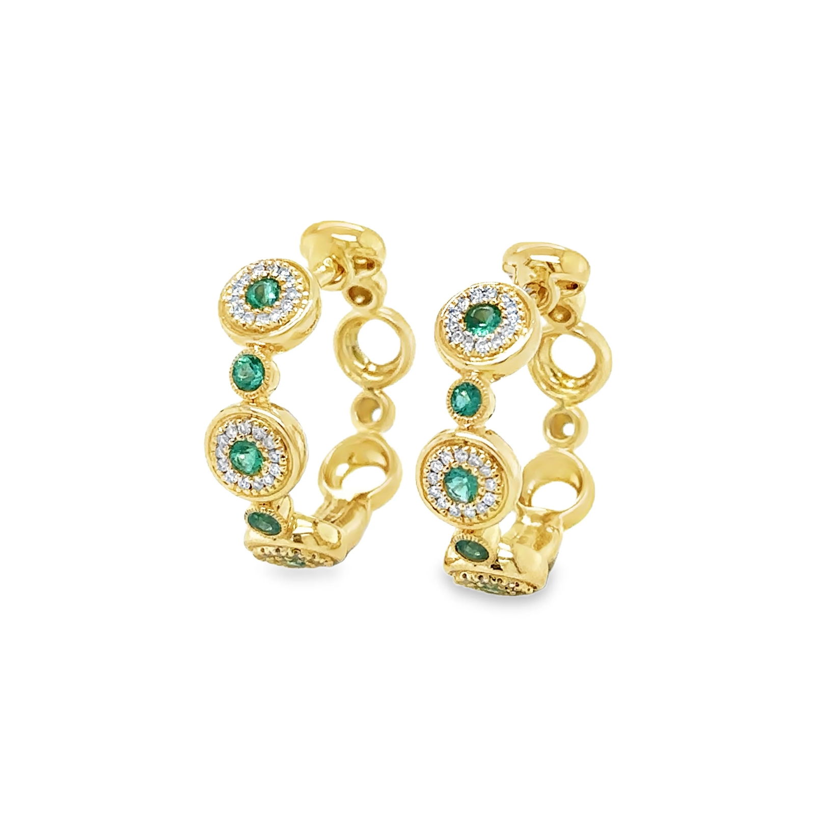14KT YELLOW GOLD EMERALD AND DIAMONDS HOOP EARING (1 of 3)