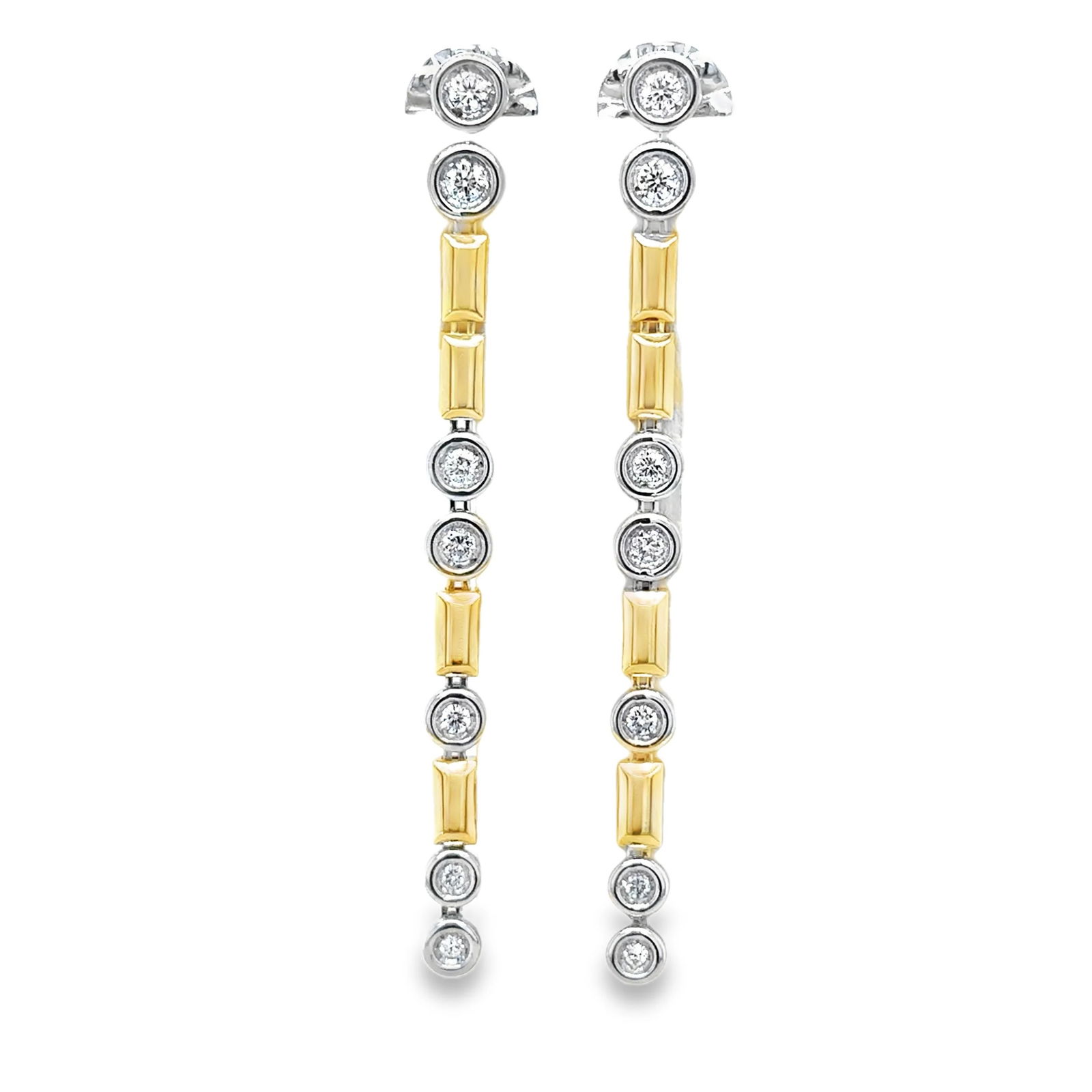 14KT TWO TONE GOLD DIAMOND DANGLING EARRING - 2