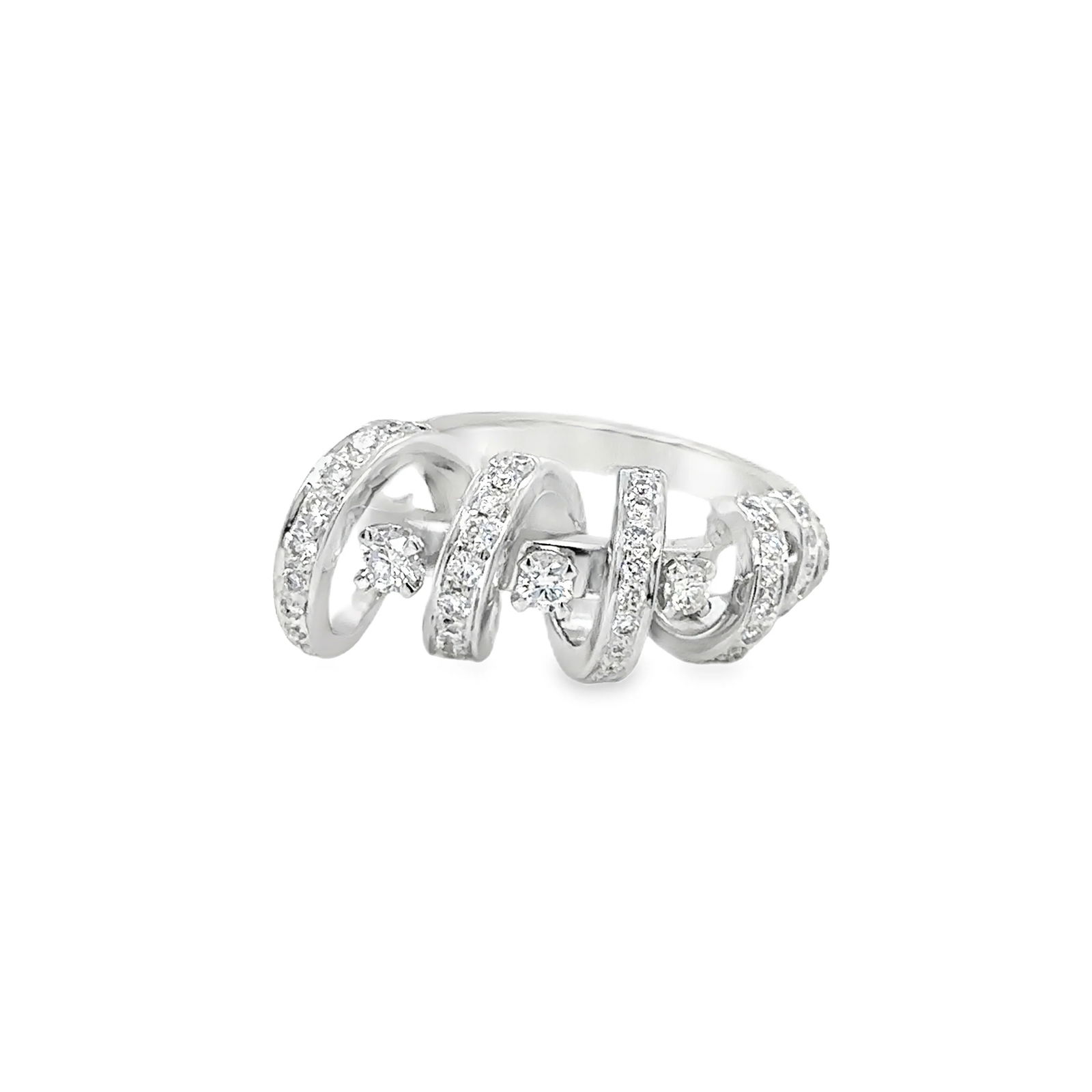 14KT GOLD DIAMOND RING: 14KT WHITE GOLD DIAMOND RING14KT GOLD WT. APPROX. 10.46 GRAMDIAMOND WT. APPROX. 0.98 CARAT / 69 PCSRING SIZE: 7WIDTH APPROX. - 12 MM